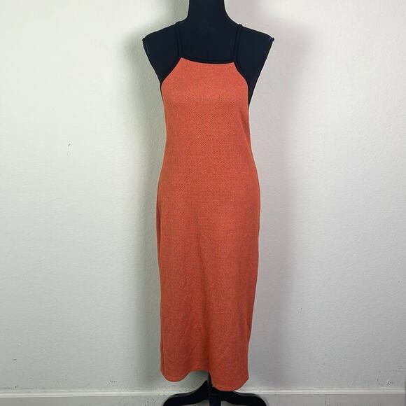 Zara burnt orange jacquard sheath maxi dress women's M-L - Picture 1 of 14